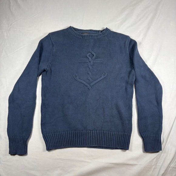 J.Crew Other - J.Crew Re-Imagined Mens Small Navy Blue Cotton Anchor Cable Knit Sweater AM609